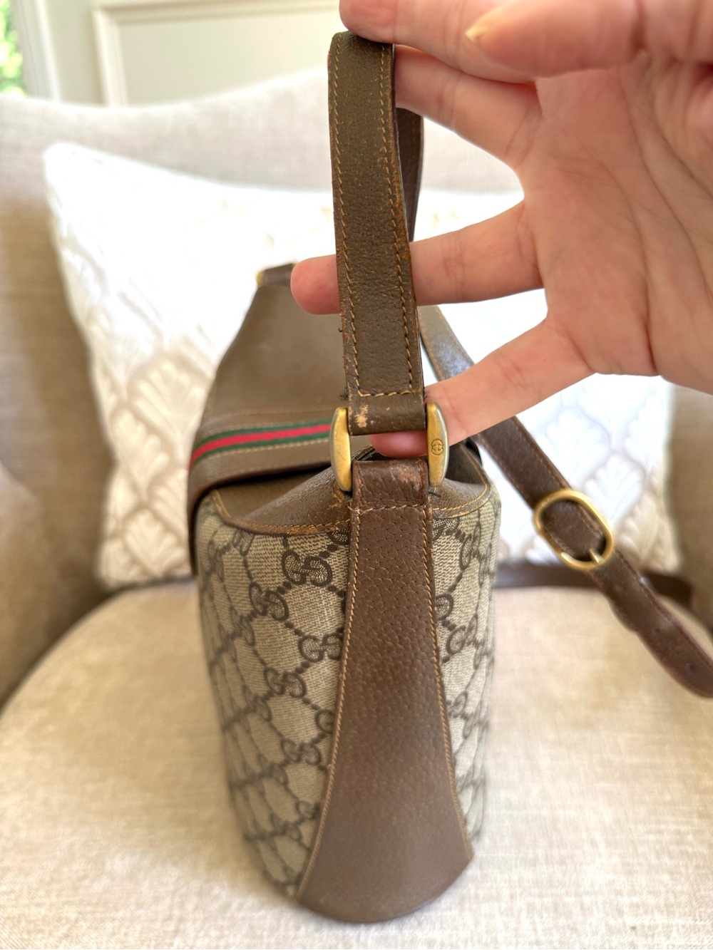 Gucci authentic brown monogram coated canvas shoulder bag bucket brown leather - Picture 16 of 16
